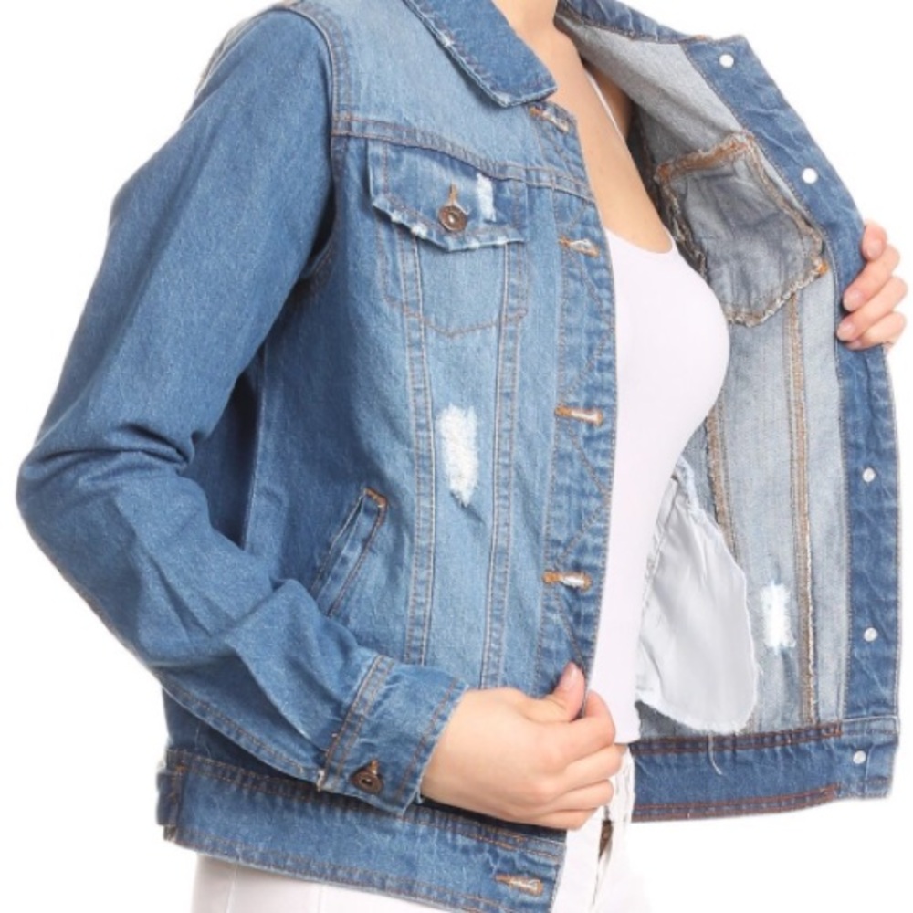 Distressed Denim Jacket NWT